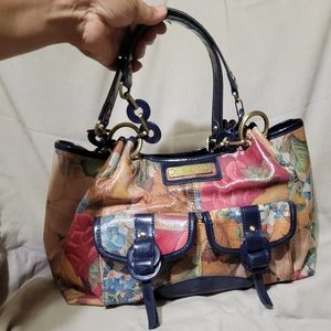 Sharif Leather Blue Floral Satchel Purse Handbag